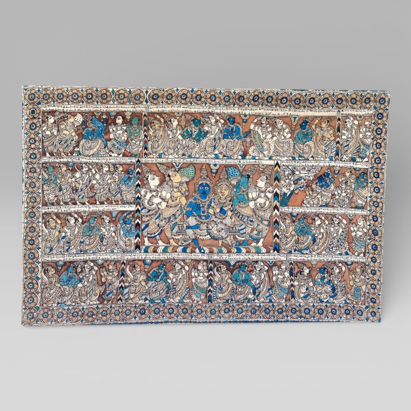 Antique Large Indian Kalamkari Temple Painting Hindu Story Textile Wall Art (2)